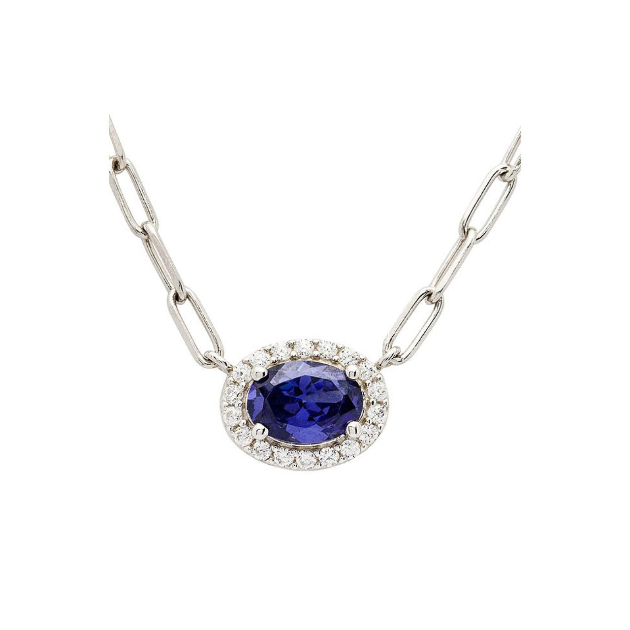 Silver Tanzanite CZ Halo Necklace by ShanOre