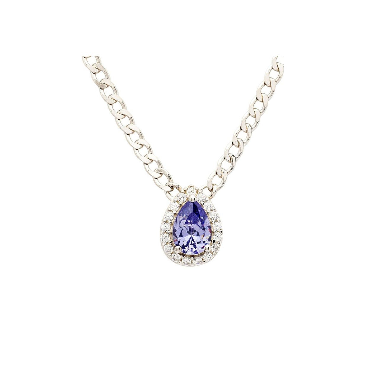 Sterling Silver Tanzanite CZ Halo Necklace by ShanOre