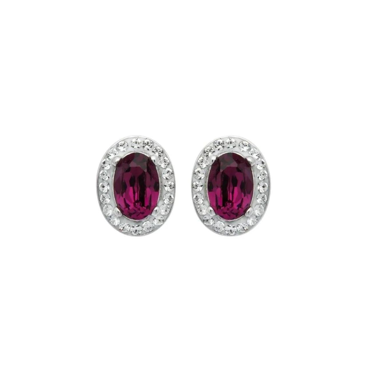 Sterling Silver Oval Halo Stud Earrings Embellished With Swarovski Crystal