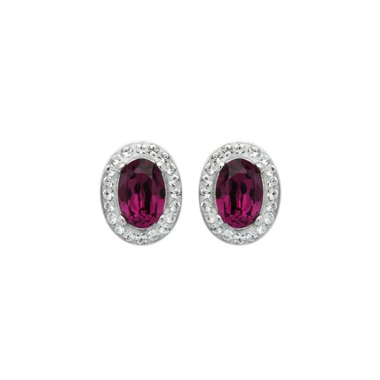 Sterling Silver Oval Halo Stud Earrings Embellished With Swarovski Crystal