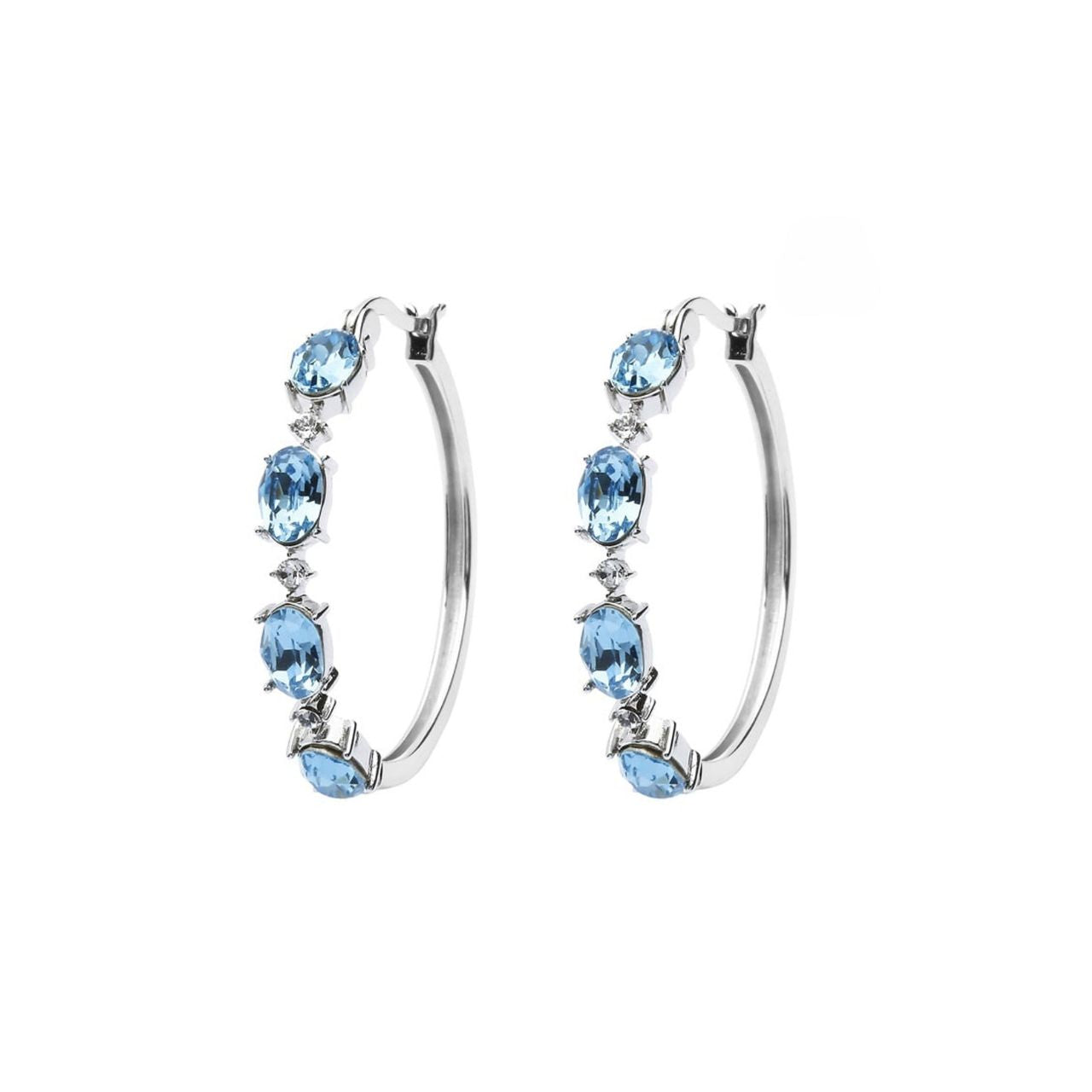 Sterling Silver Aqua Hoop Earrings Embellished With Swarovski Crystal