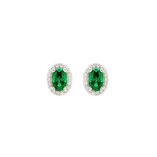 Silver Emerald CZ Halo Earrings by ShanOre