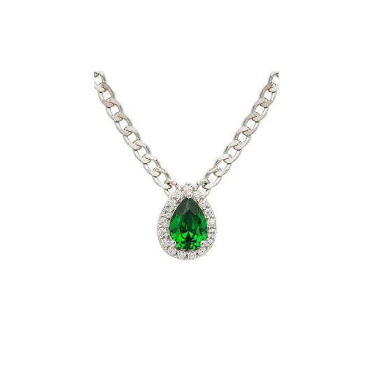 Silver Emerald CZ Halo Necklace by ShanOre