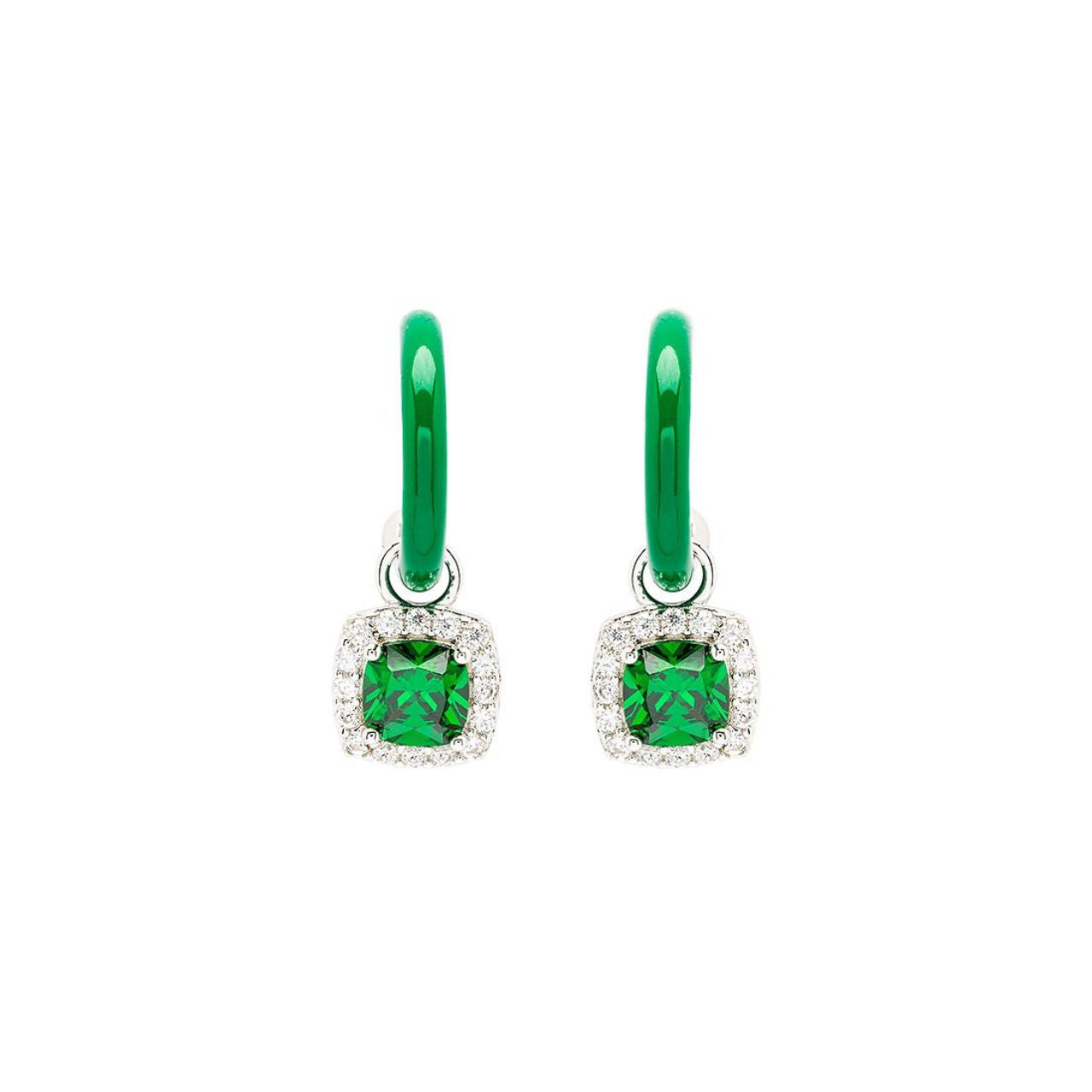 Sterling Silver Green CZ with Green Enamel Drop Earrings by ShanOre