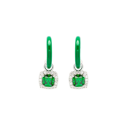 Sterling Silver Green CZ with Green Enamel Drop Earrings by ShanOre