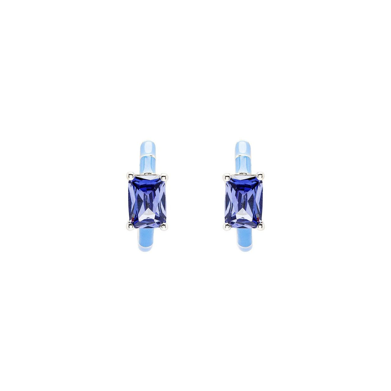 Silver Tanzanite CZ with Blue Enamel Hoop Earrings by ShanOre