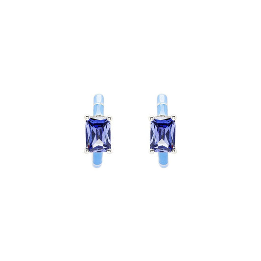 Silver Tanzanite CZ with Blue Enamel Hoop Earrings by ShanOre