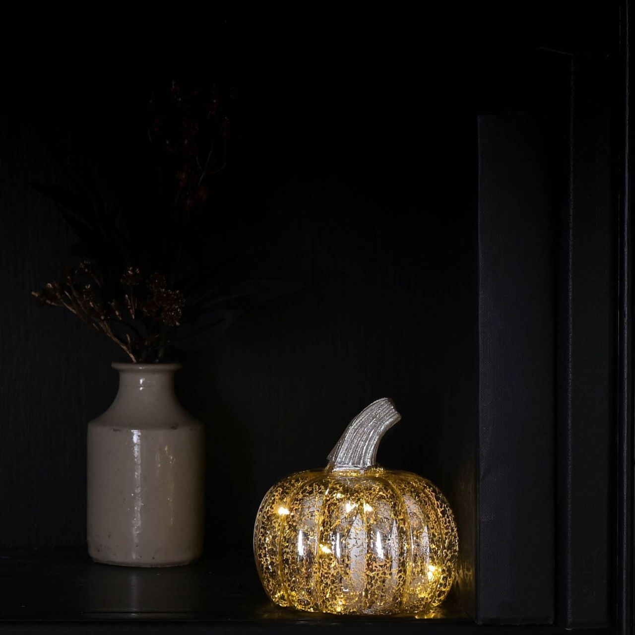 Halloween Silver Pumpkin LED Lantern Small