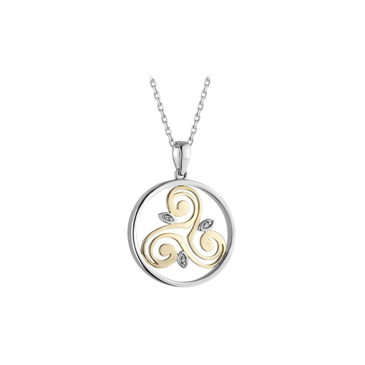 Silver & 10K Gold Diamond Round Spiral Pendant by Solvar