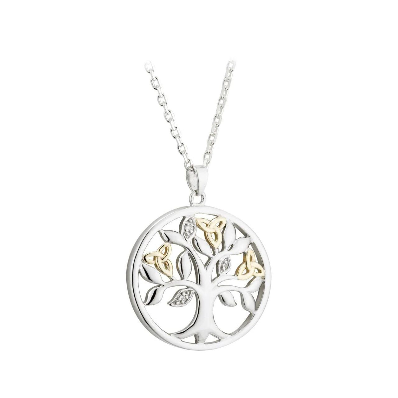 10K Gold & Silver Diamond Tree Of Life Necklace by Solvar