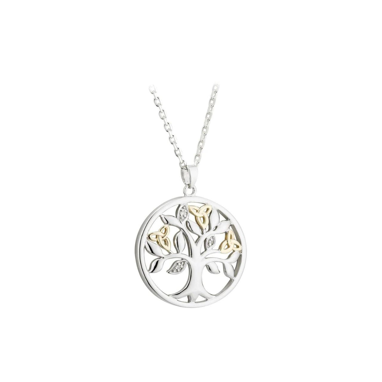 10K Gold & Silver Diamond Tree Of Life Necklace by Solvar