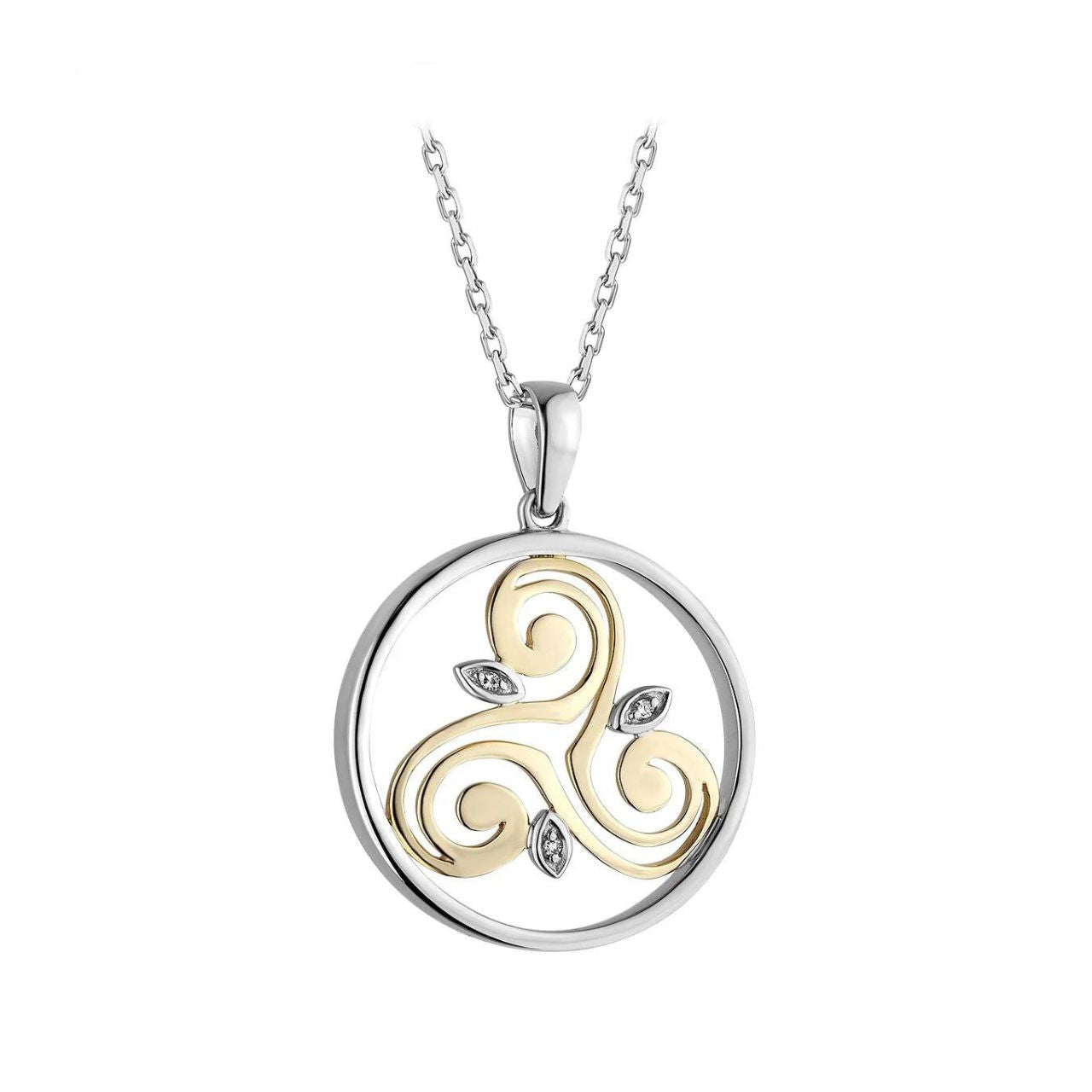 Silver & 10K Gold Diamond Round Spiral Pendant by Solvar