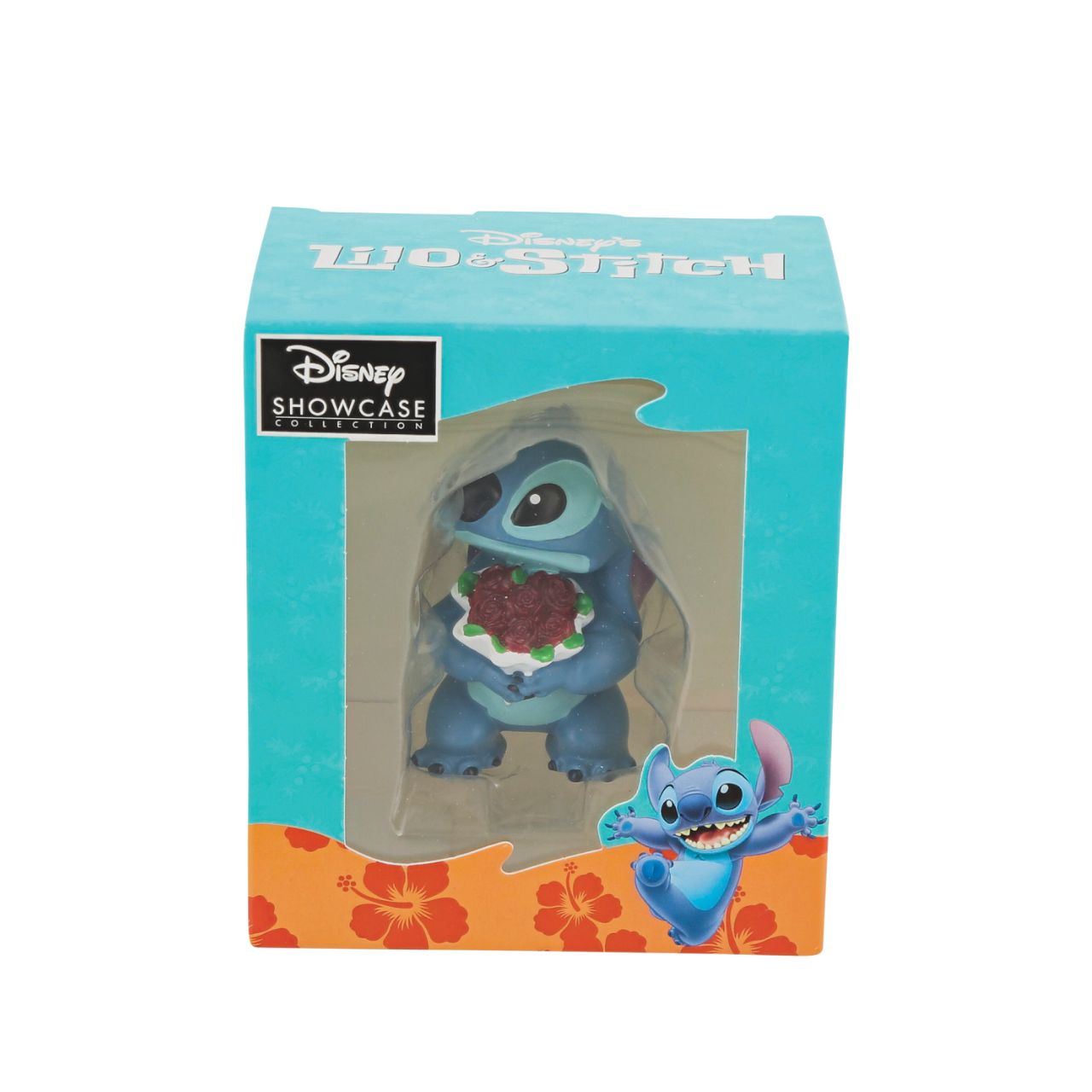 Disney Showcase Stitch Flowers Figurine  Don't fret, Stich. Of course we forgive you. How can you resist such a cute face? Lilo taught Stitch to love and he's here to say "I love you, too." 