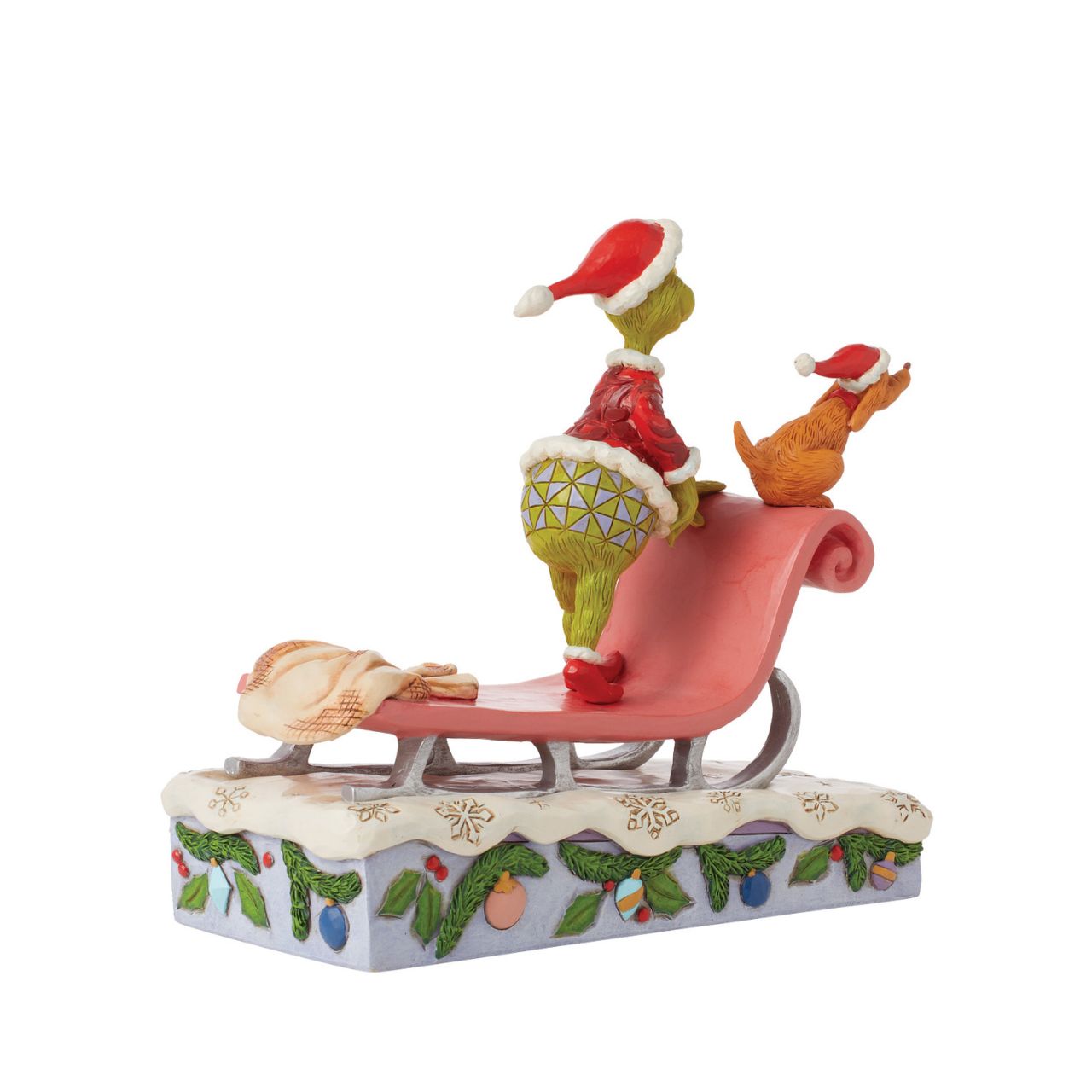 Designed by award-winning artist, Jim Shore, hand carved and hand painted, the iconic Grinch is ready to enjoy the Christmas holidays with this festive piece. Comes in a fully branded gift box.