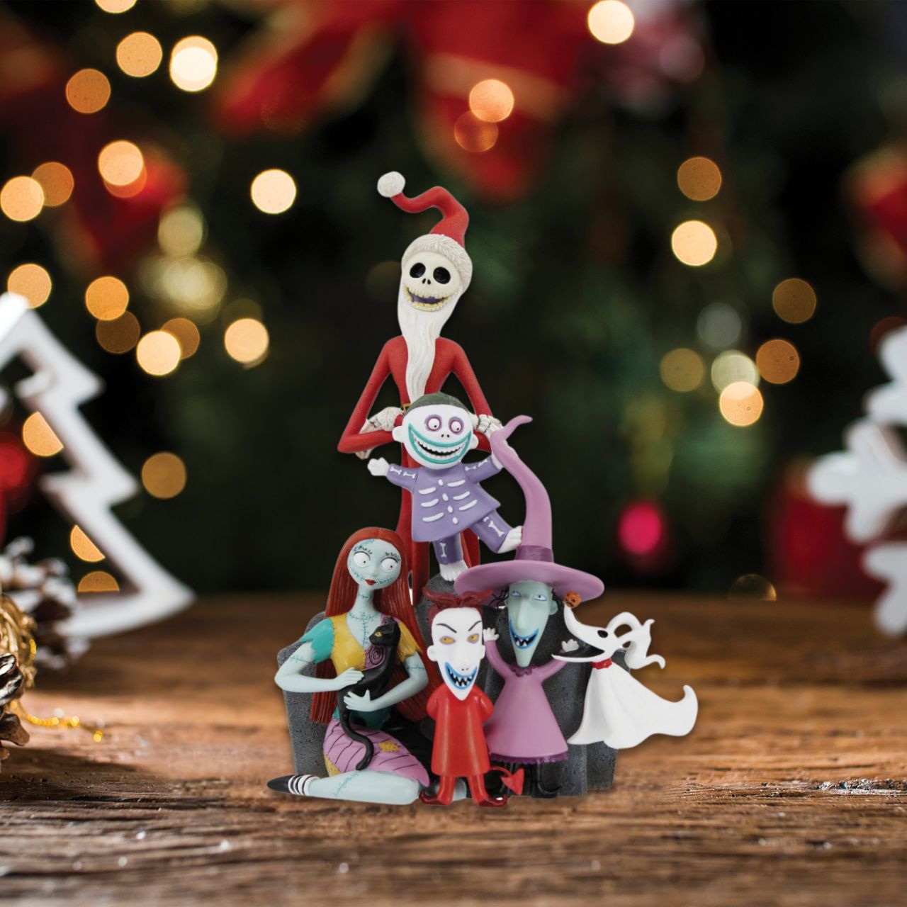 The Nightmare Before Christmas Character Pyramid figurine by Disney Showcase is a joyous display piece that captures the mischievous characters from Tim Burton's Disney classic in all their creepy glory. 