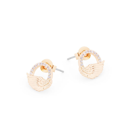 Add a touch of celestial charm to your ensemble with the Tipperary Angel Wing Stud Earrings. These earrings feature delicate angel wings in a unique circular design. Elevate your style and embrace your inner divinity with these elegant earrings.