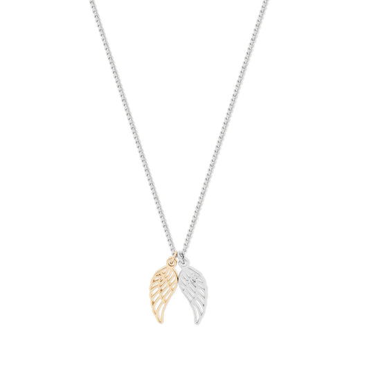 This angelic pendant by Tipperary features intricate gold and silver detail, making it a timeless piece for any jewellery collection. Crafted with expert precision, this pendant is a beautiful representation of angel wings that will surely uplift any outfit.
