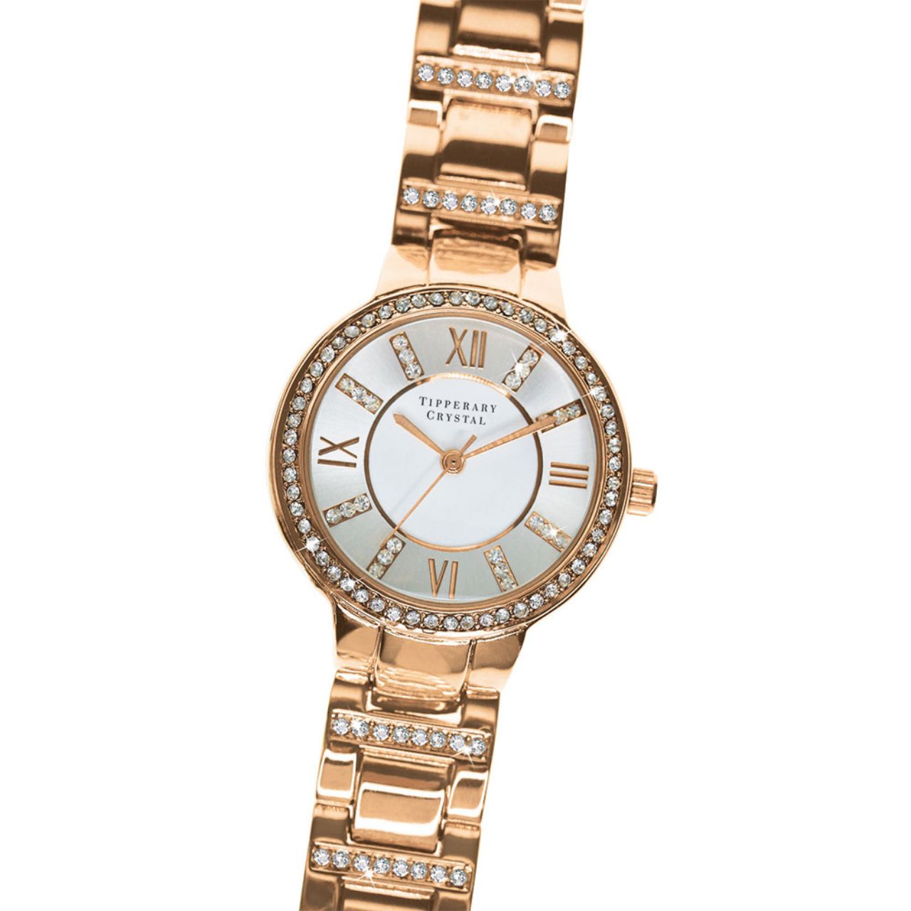 Continuance Rose Gold Ladies Watch by Tipperary  Continuance Rose Gold Watch from Tipperary Crystal. The continuance in rose gold is our most popular watch. The rose gold plated stainless steel bracelet complements the rose gold plating and crystal setting on the watch case. Inset with crystals on the face and strap this beautiful timepiece is sure to please. Each watch has a twelve month warranty.