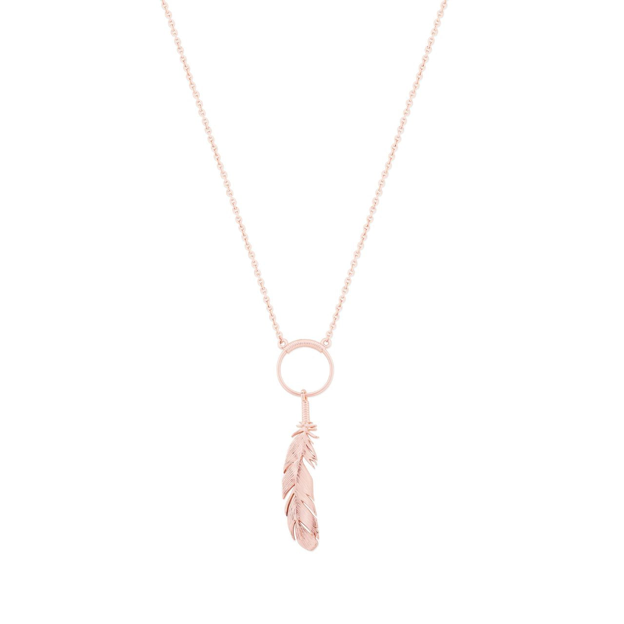 Feather & Circle Rose Gold  Pendant by Tipperary  This stylish feather and circle pendant by Tipperary is perfect for any occasion. Crafted from rose gold, its simple yet elegant design adds a touch of sophistication to any outfit. Ideal for both formal and casual wear, it's sure to be a favourite for years to come.