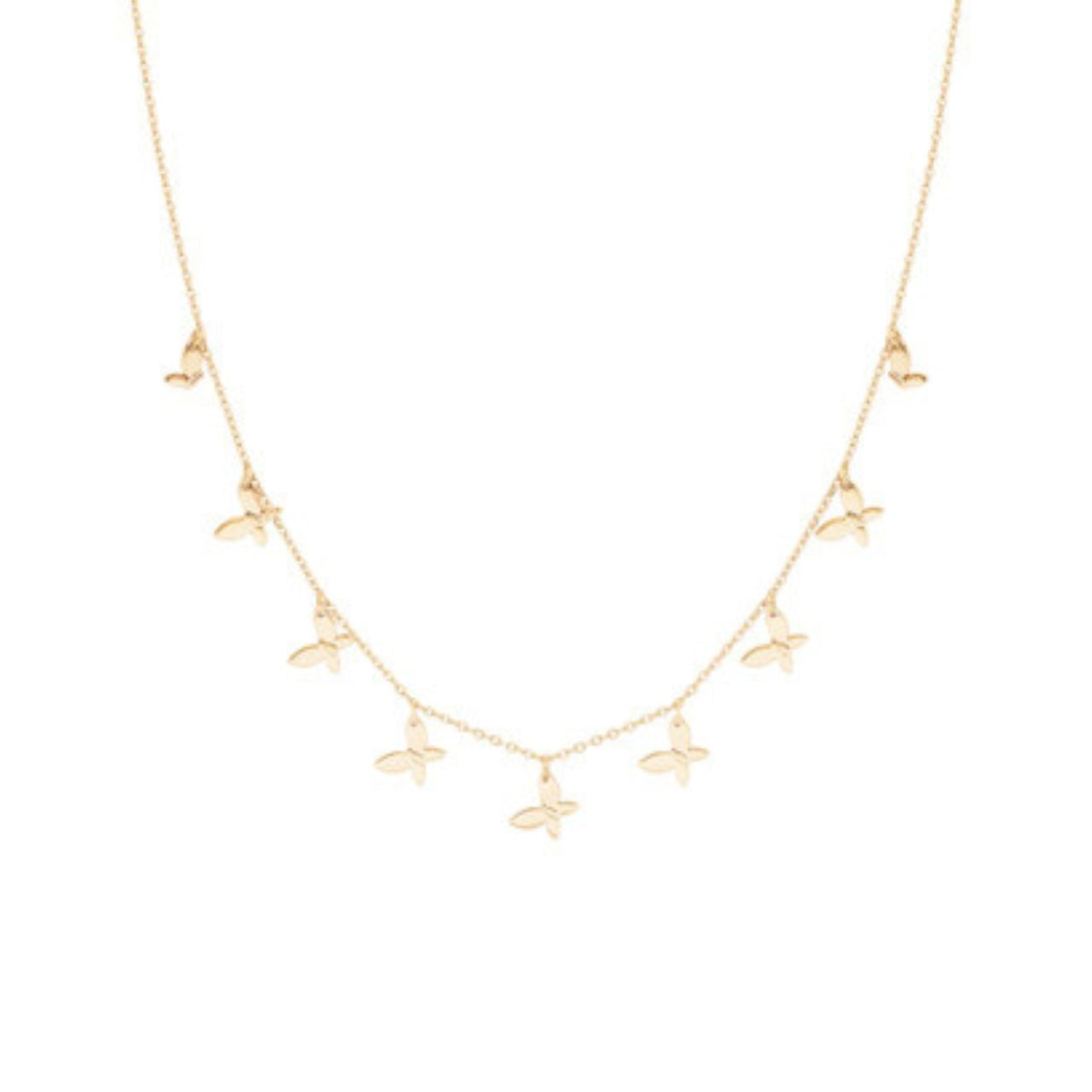 Discover the delicate beauty of the Tipperary Nine Butterflies Gold Necklace. Crafted with nine intricately detailed butterflies, this necklace exudes elegance and grace. The perfect accessory for any occasion, it is sure to add a touch of sophistication to any outfit. This necklace is a timeless addition to your jewellery collection.