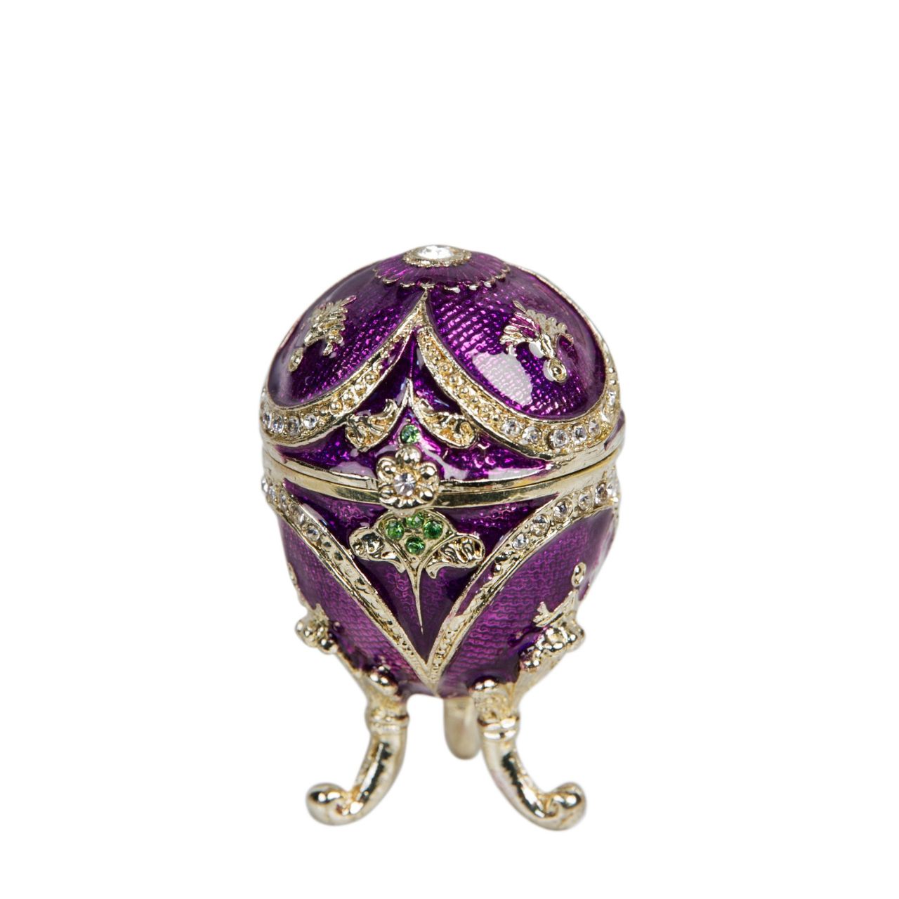 Painted in a resplendent purple colour with stunning gold and crystal patterns, this trinket box is a wonderful ornament to complement a mantelpiece, bookcase or cabinet.