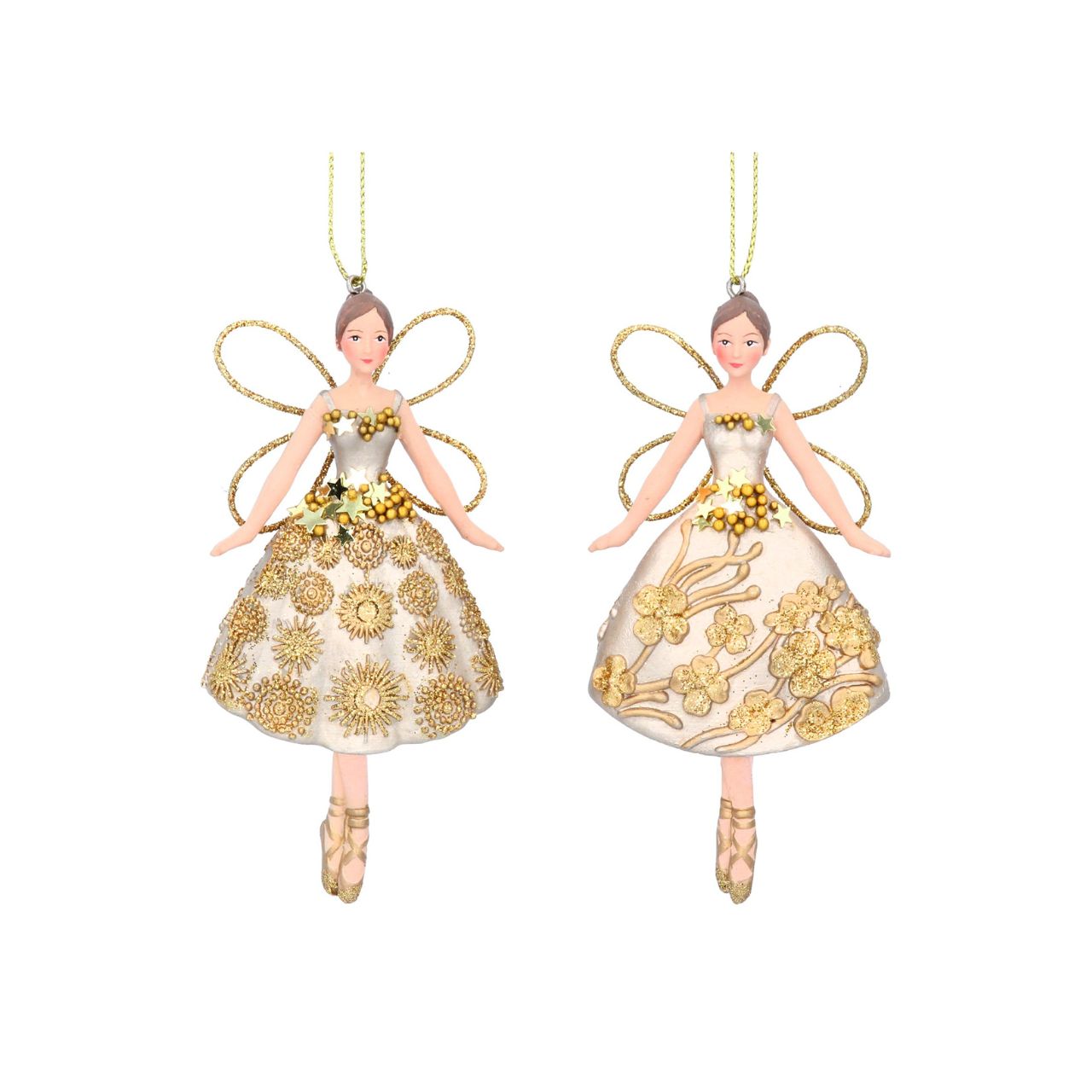 Add some magical charm to your holiday décor with the Gisela Graham Two-Tone Gold Fairy Christmas Hanging Decorations. These beautifully crafted fairy figurines feature intricate details and a two-tone gold finish, making them the perfect addition to any Christmas tree or festive display. Enjoy the enchanting beauty they bring to your home this holiday season.