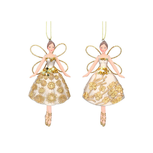 Add some magical charm to your holiday décor with the Gisela Graham Two-Tone Gold Fairy Christmas Hanging Decorations. These beautifully crafted fairy figurines feature intricate details and a two-tone gold finish, making them the perfect addition to any Christmas tree or festive display. Enjoy the enchanting beauty they bring to your home this holiday season.