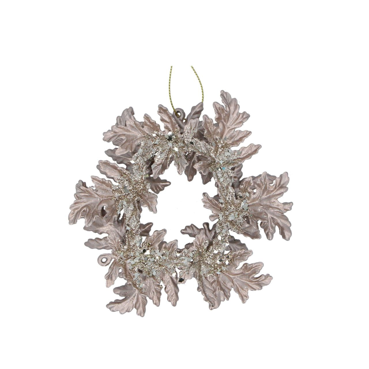 Gisela Graham Two-Tone Gold Leaf Wreath Christmas Hanging Ornament  This Two-Tone Gold Leaf Wreath Ornament is the perfect decoration for your holiday festivities. Crafted by Gisela Graham using two-tone gold leaf, this piece offers an elegant touch to your holiday décor. Hang it from your tree to add a touch of glitz and glam to your holiday celebrations.