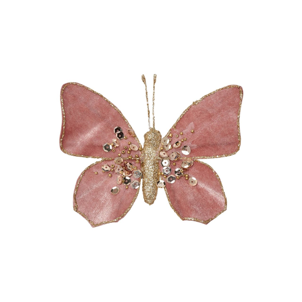 Introducing the Velvet Tree Decoration - Butterfly with Clip by The Seasonal Gift Co. Exquisite and delicate, this butterfly ornament adds a touch of elegance to any holiday display. Crafted from luxurious velvet, it radiates sophistication and charm.