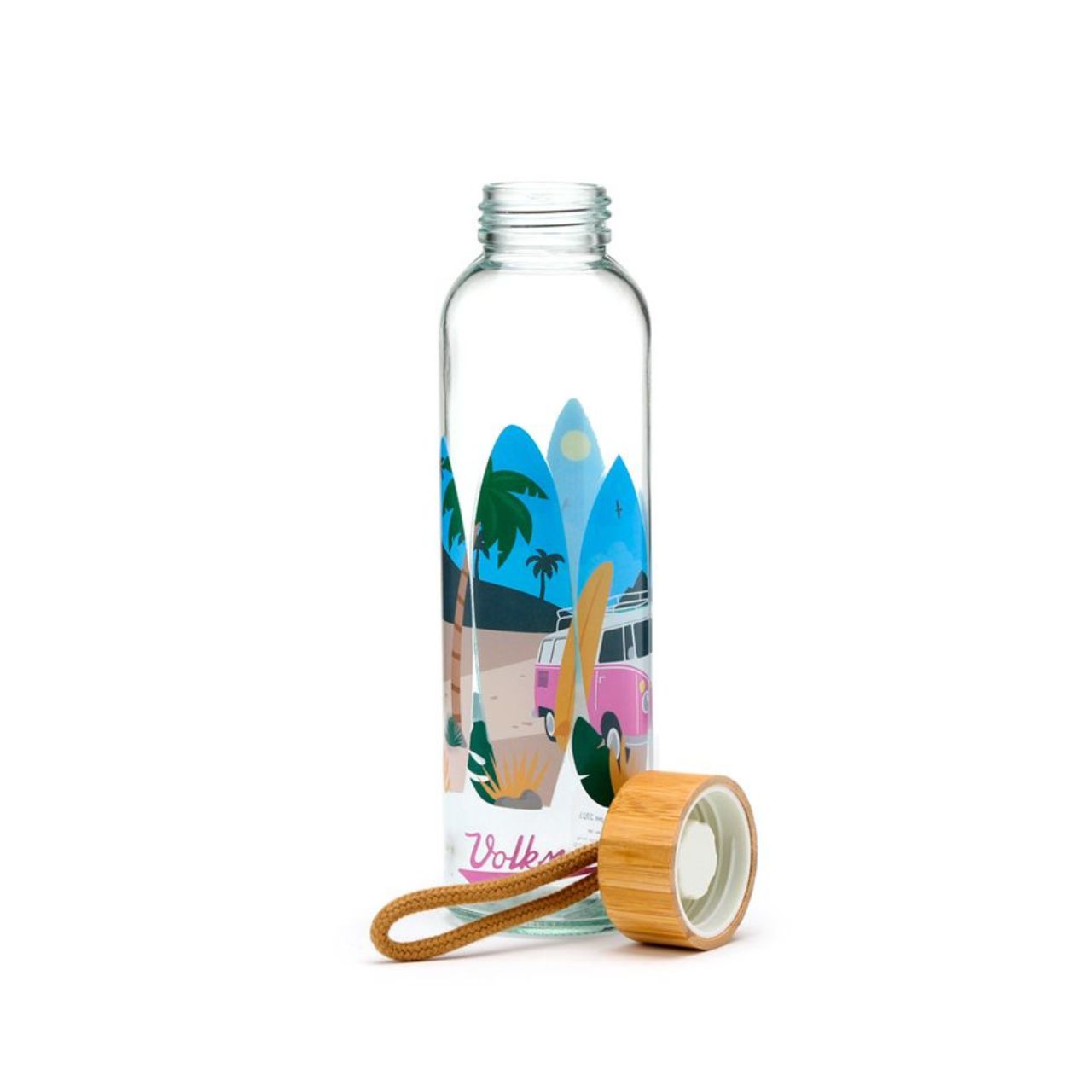 Add some fun to your summer with these Volkswagen VW T1 Camper Bus Waves are Calling 500ml Glass Water Bottle.