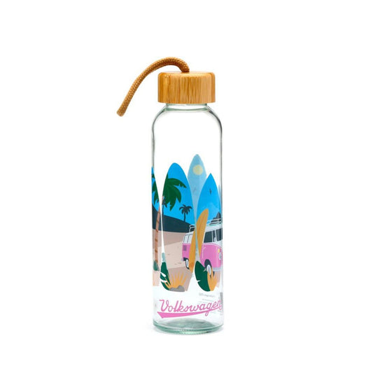 Add some fun to your summer with these Volkswagen VW T1 Camper Bus Waves are Calling 500ml Glass Water Bottle.