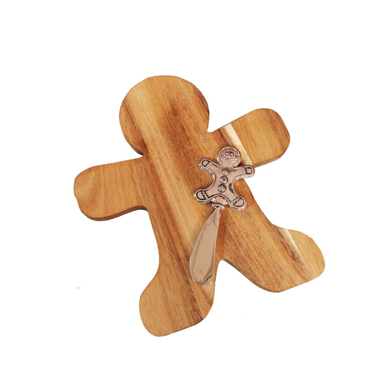 Add a touch of holiday spirit to your dining experience with this Wooden Gingerbread Man Cheeseboard &amp; Knife Red Bow.