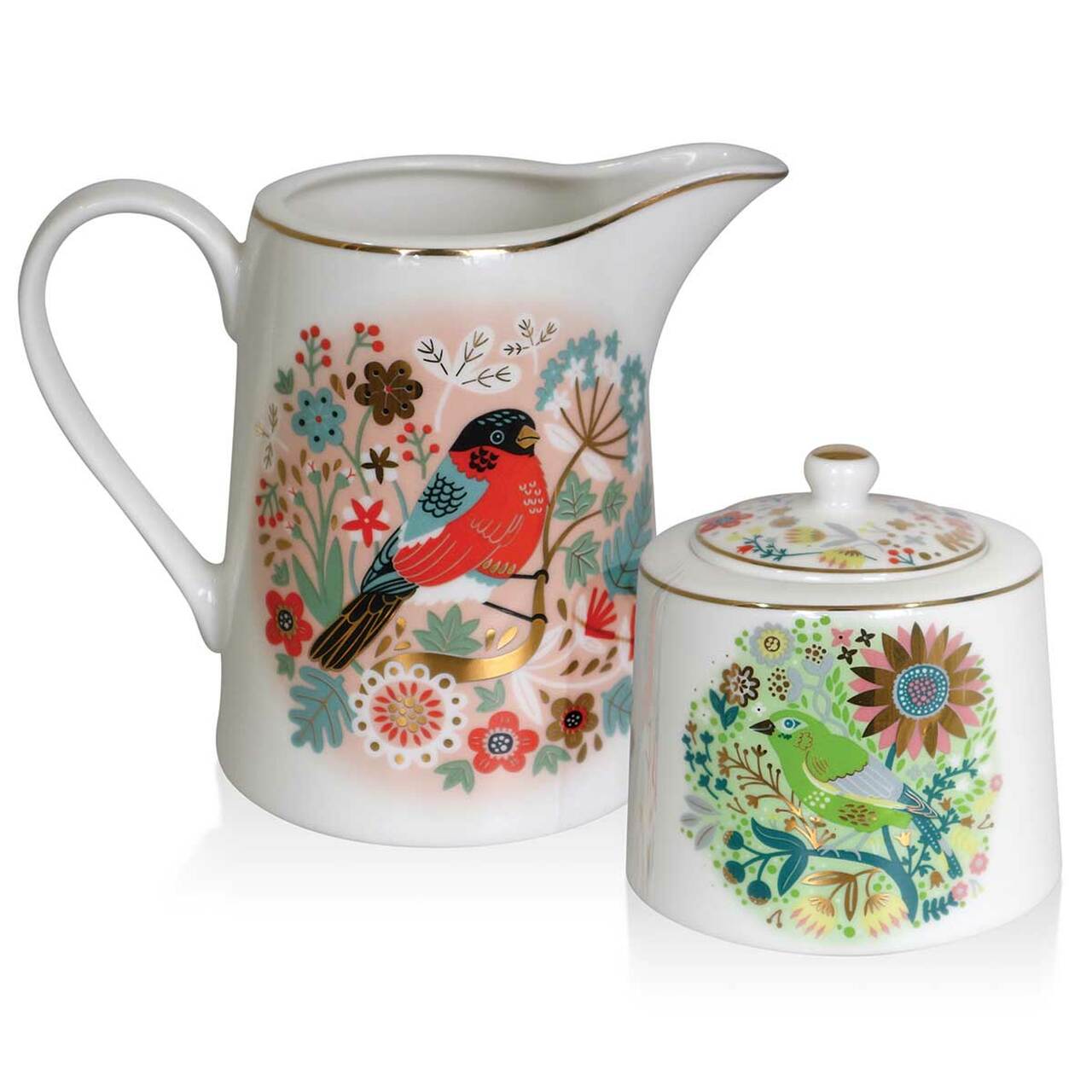 Tipperary Birdy Greenfinch Sugar Bowl & Bullfinch Milker Set