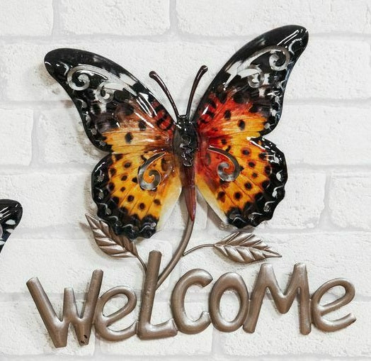 Metal Butterfly Welcome Sign - Orange