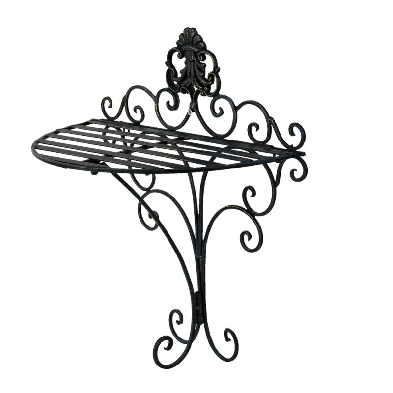 Clayre & Eef Country Style Black Iron Curls Wall Rack  Wall Rack 33*20*39 cm  Black Iron Curls Wall Rack Wall Cabinet