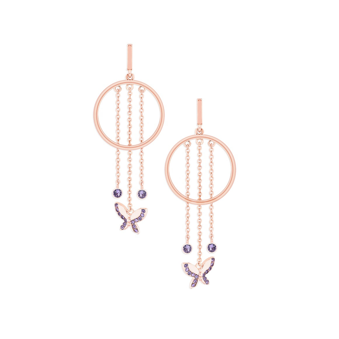 Tipperary Crystal Butterfly Circle Chain Earrings  Drawing inspiration from urban garden, the Tipperary Crystal Butterfly collection transforms an icon into something modern and unexpected. 