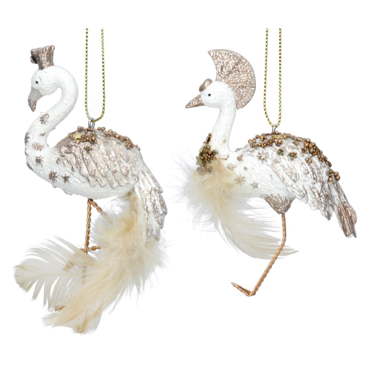 Gisela Graham Hanging Ornaments Cream Gold Resin - Crane  Browse our beautiful range of luxury Christmas tree decorations, baubles & ornaments for your tree this Christmas.