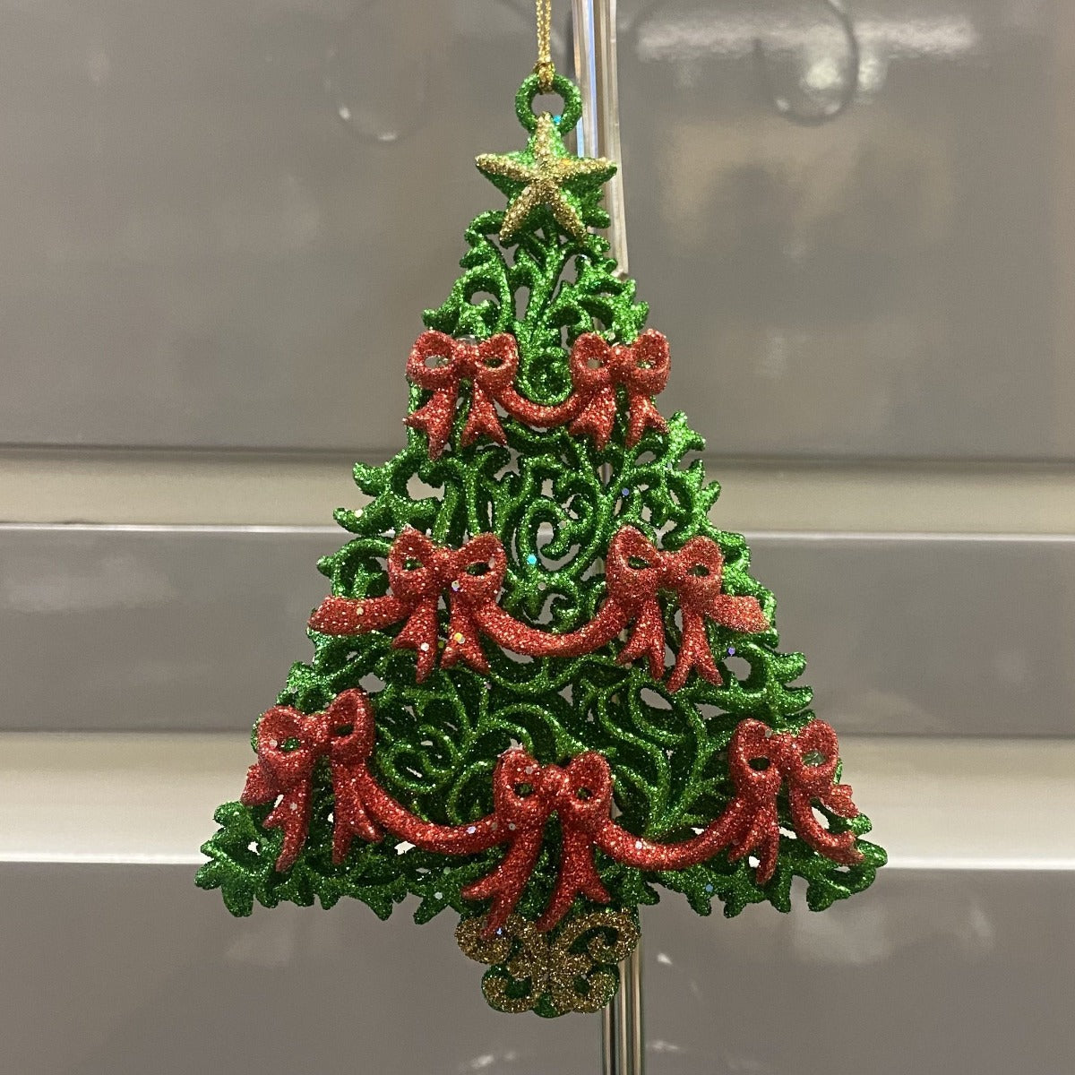 Gisela Graham Green Christmas Tree with Red Bows Ornament