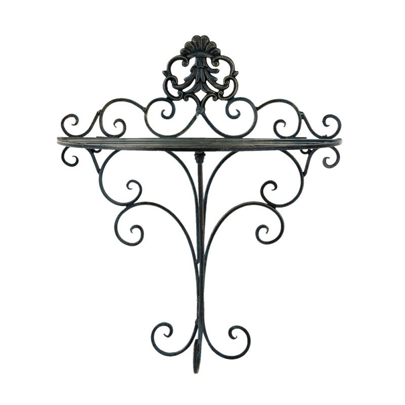 Clayre & Eef Country Style Black Iron Curls Wall Rack  Wall Rack 33*20*39 cm  Black Iron Curls Wall Rack Wall Cabinet