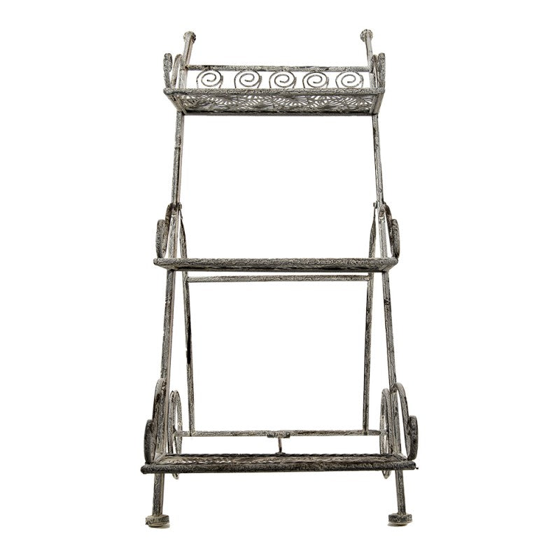 Clayre & Eef Country Style Iron Garden Storage Rack  Storage Rack 37*64*81 cm  Grey Iron Garden Rack Kitchen Rack