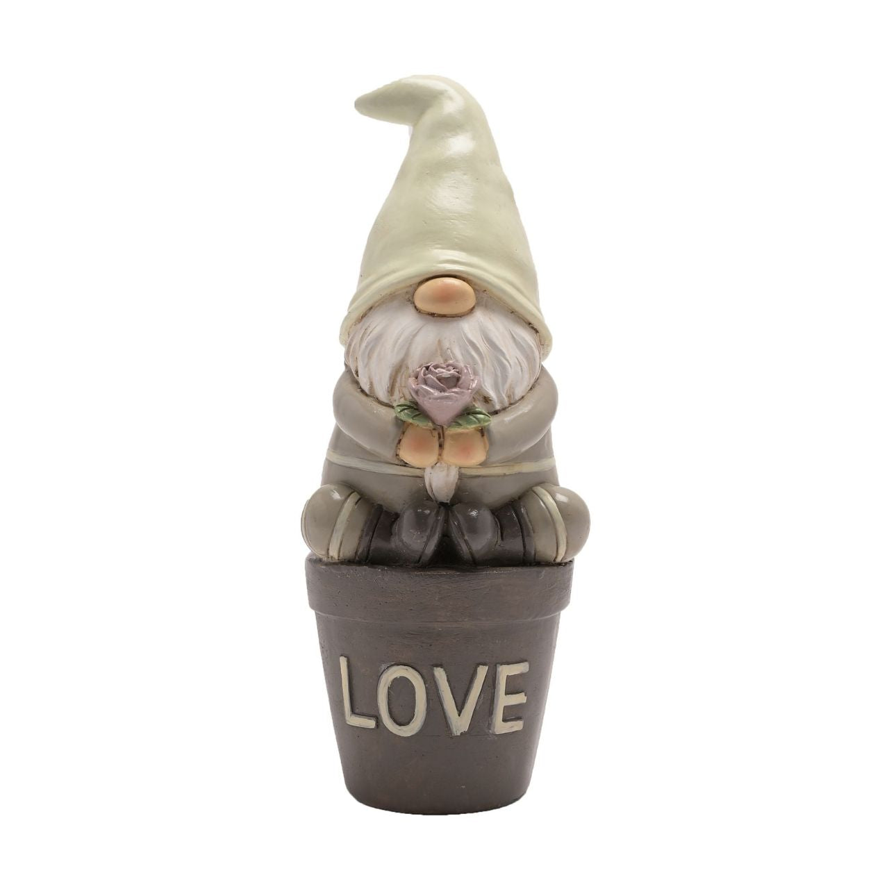 This fun-filled decoration will raise smiles and add character to gardens.  The hand painted resin garden decoration depicts a loveable gonk sitting upon a flowerpot that displays the word ‘Love’ across the front. It showcases beautiful colouring throughout and offers versatile display options around the garden.
