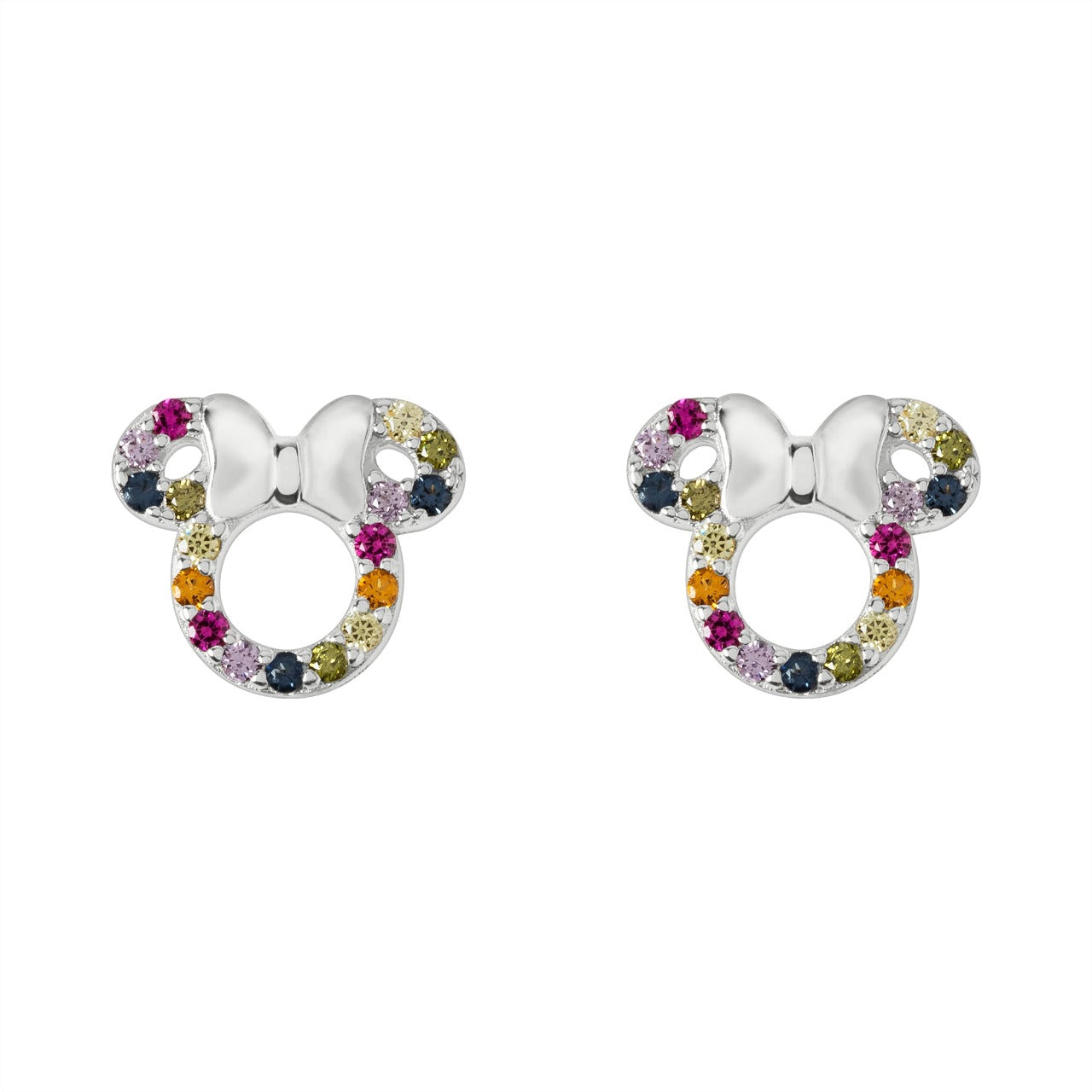 Disney Sterling Silver Rainbow Minnie Mouse Stud Earrings
