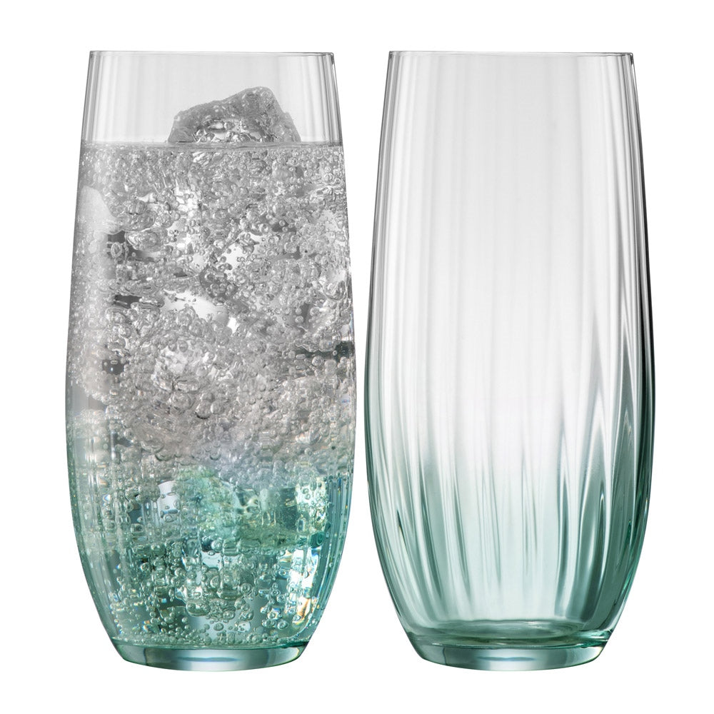 Galway Crystal Erne Hiball Glass Pair Aqua  These beautifully crafted Galway Crystal HiBall glasses with an aqua coloured base are a must have for your home and are designed for whiskey or cocktail lovers.