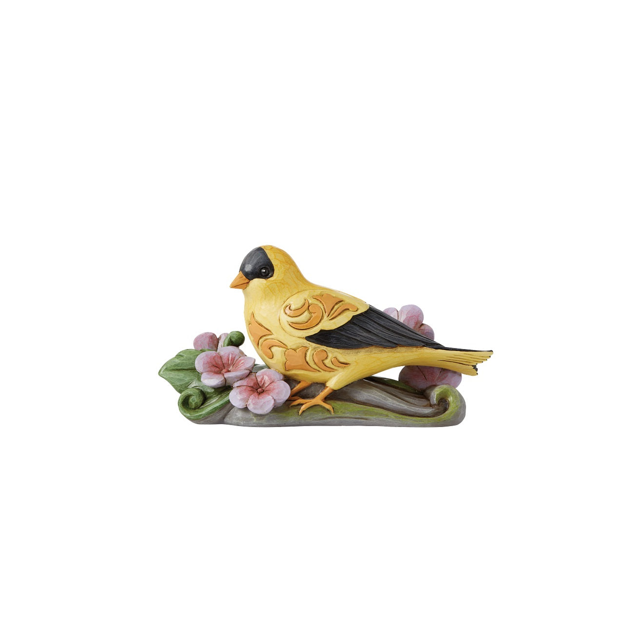 Goldfinch Figurine by Jim Shore  "Golden Harmony" Birds are a delight to watch. With gorgeous plumage and peaceful posture, they're often thought of as good omens and symbols of freedom. The goldfinch is always a welcomed sight, it's dazzling wings catch the eye and remind us to stay positive.