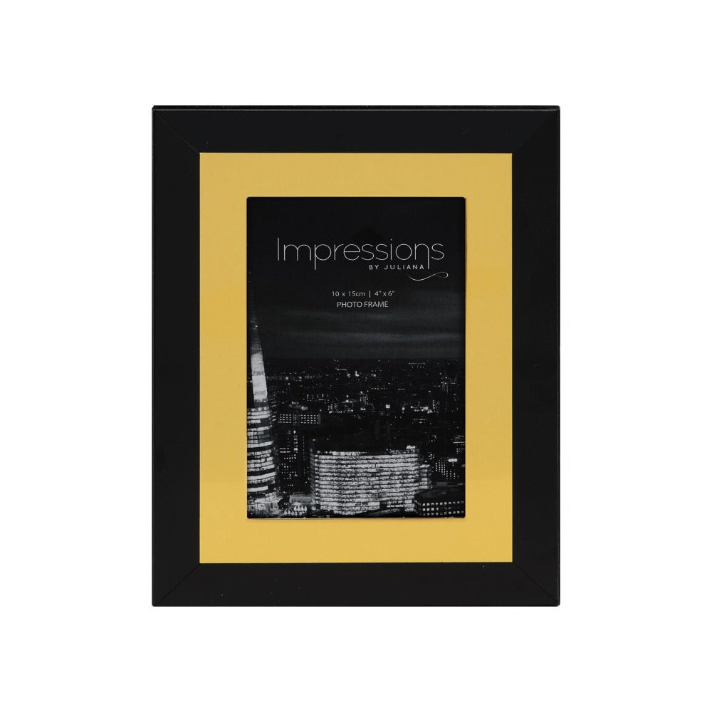 Impressions Aluminium Photo Frame Black Outer Rim  4" x 6"  A contemporary two tone matt black and brushed gold aluminium photo frame. From IMPRESSIONS® - letting your photos speak their thousand words.