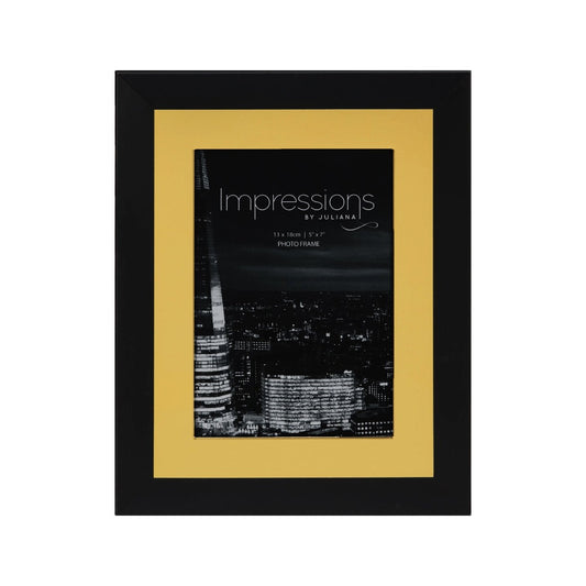 Impressions Aluminium Photo Frame Black Outer Rim  5" x 7"  A contemporary two tone matt black and brushed gold aluminium photo frame. From IMPRESSIONS® - letting your photos speak their thousand words.