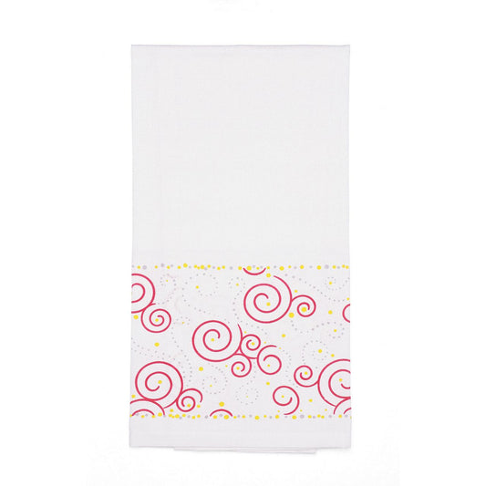 Izzy & Oliver Swirls Tea Towel  Made from absorbent material, this towel is great for drying glasses, but also makes a decorative statement. Perfect for everyday use or gift giving.