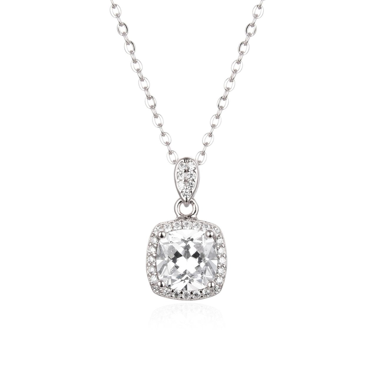 Silver Square Diamante Necklace by Kilkenny Silver  Sterling silver square design necklace with cubic zirconia stones.