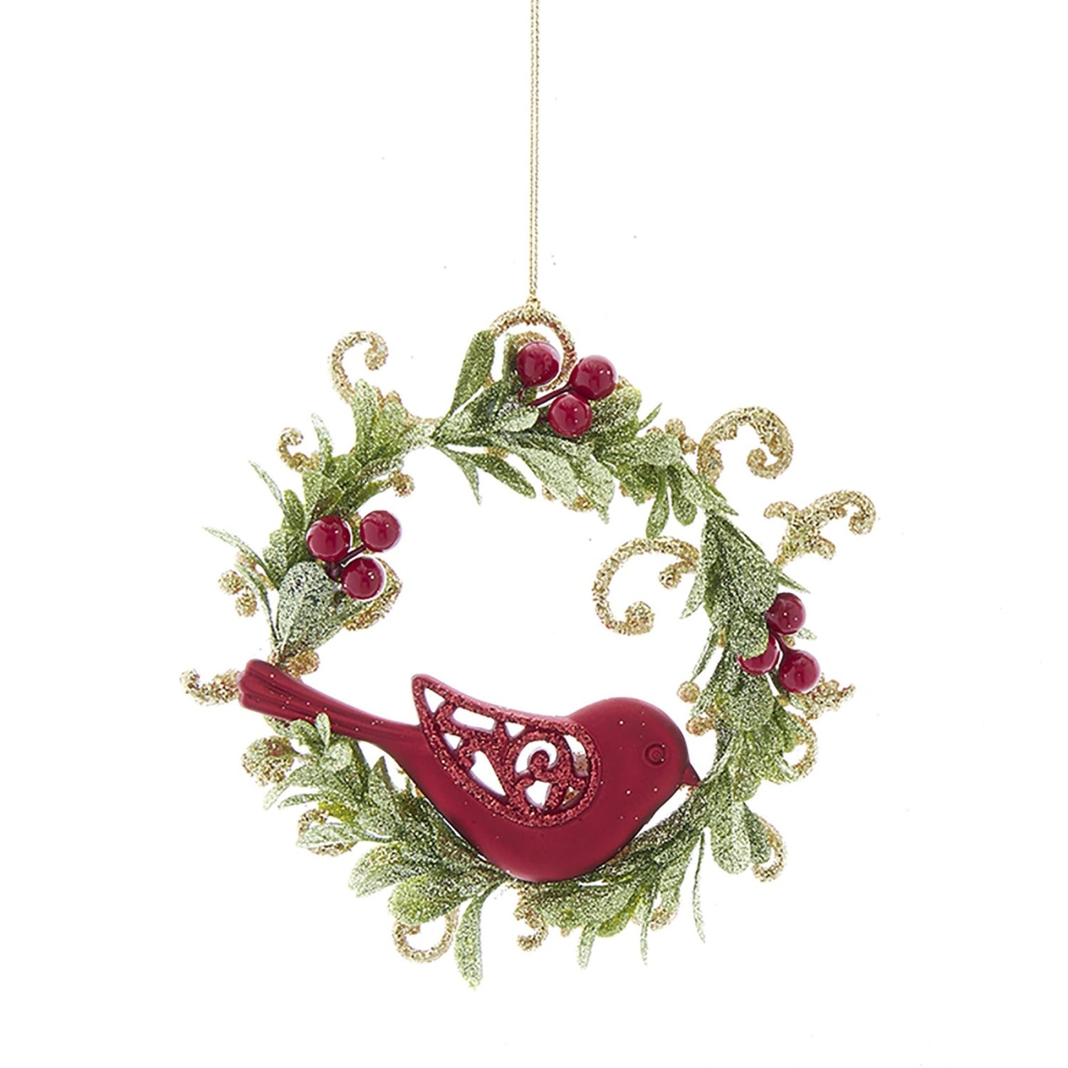 Kurt S Adler Red and Green Christmas Wreath With Bird Ornament