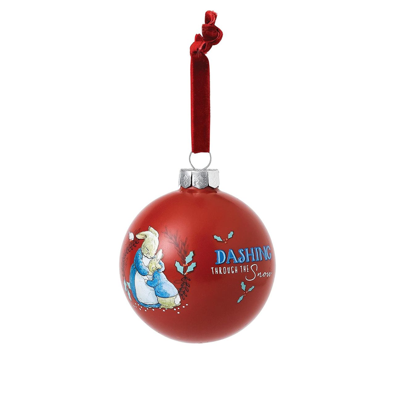 Beatrix Potter Mrs. Rabbit & Peter Rabbit Merry Christmas Bauble  A beautiful glass Mrs. Rabbit and Peter Rabbit Bauble that makes a treasured keepsake all year round. The artwork for each product is taken from the original illustrations from the Beatrix Potter stories, helping bring each character to life.